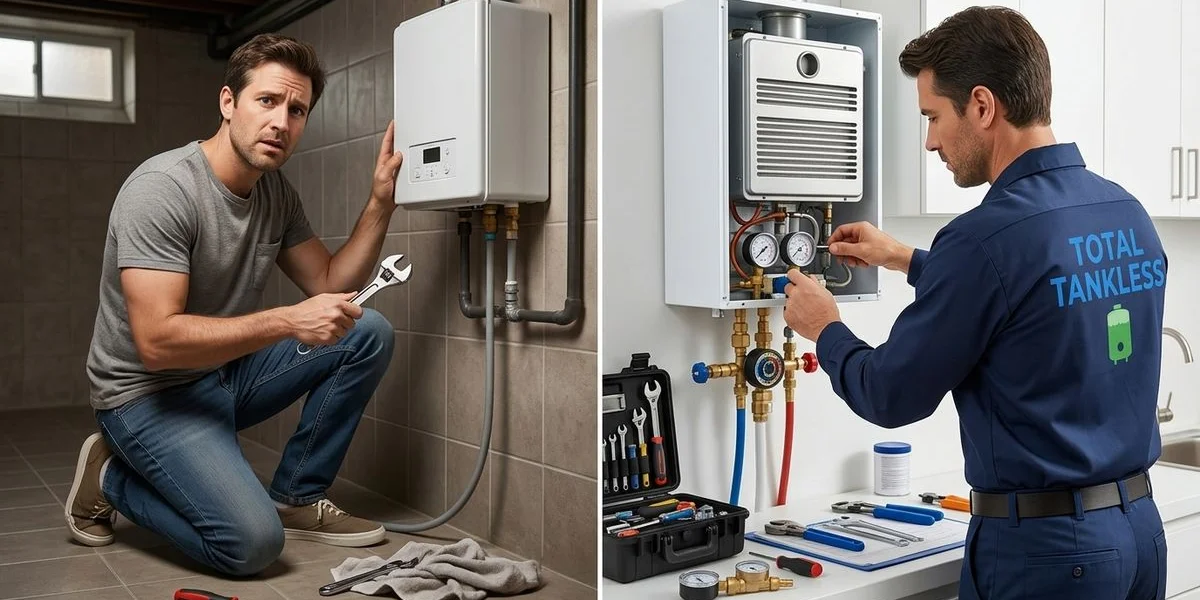 DIY versus professional tankless water heater flushing comparison with tools and costs