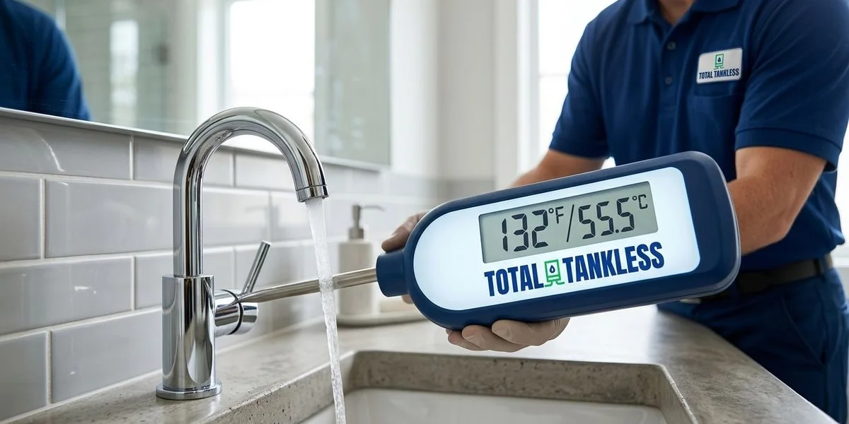 Temperature graph showing cold water sandwich pattern versus consistent output with recirculation system